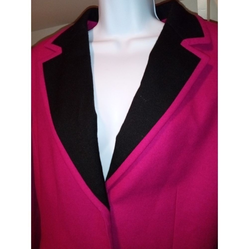 NWT Kasper Pink Wool Blazer Electric Retail $299 Black Trim Long Sleeve - Picture 2 of 9